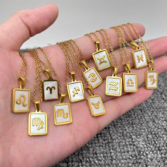 Zodiac Shell Square 18K Gold Plated Necklace
