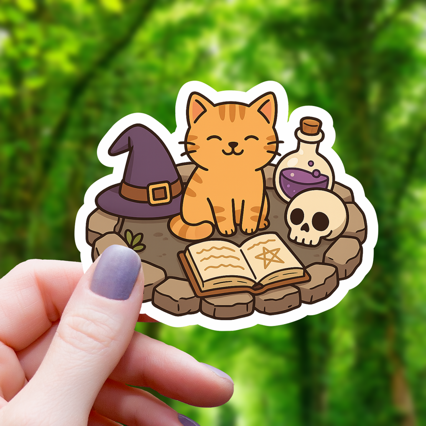 Witchy Cat Reading A Spellbook Sticker - 3