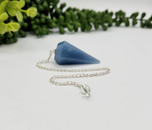 Angelite Pendulum w/ Silver Plated Chain & Clear Quartz Bead
