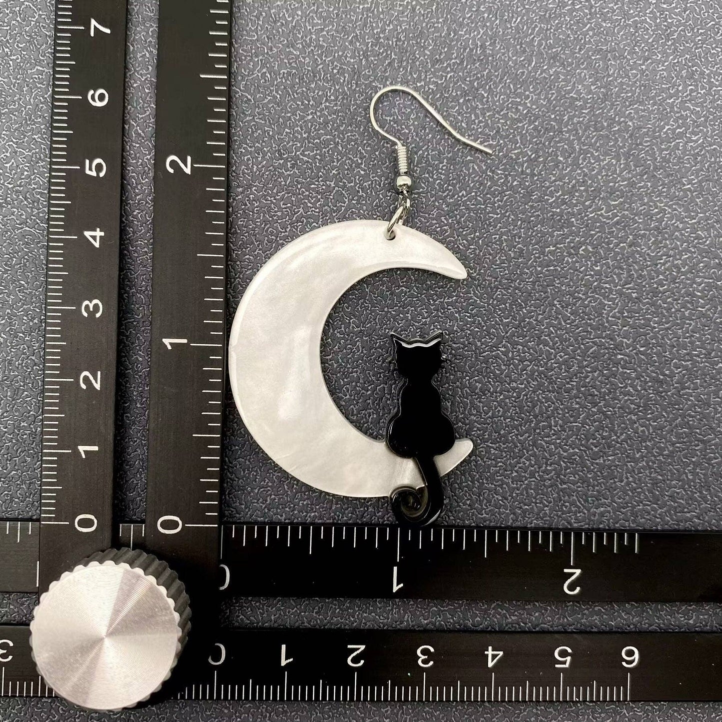 Black Cat On The White Moon Dangle Earrings