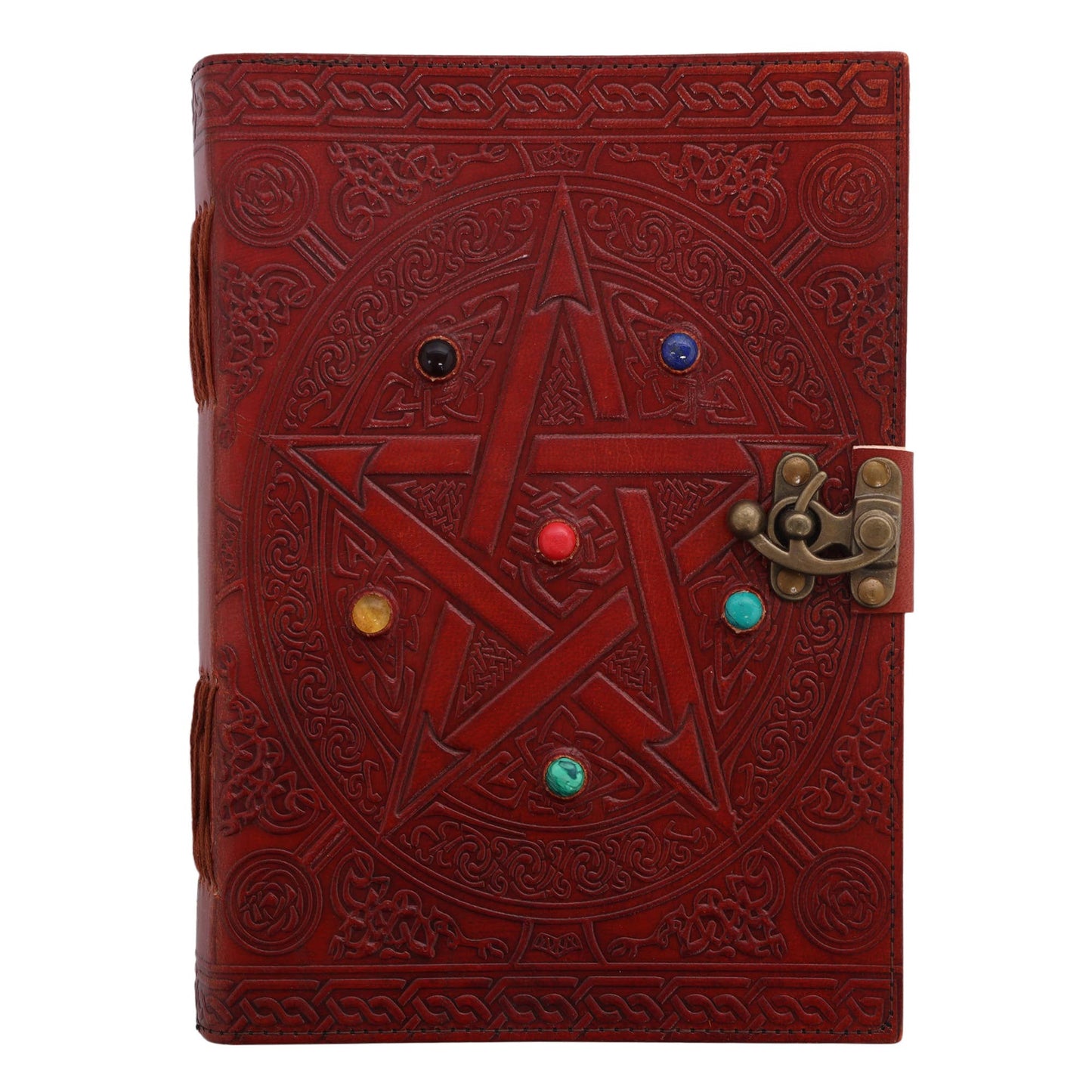 Leather Pentagram Journal with Six Gemstones
