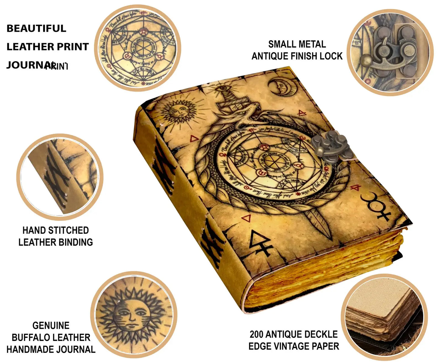 Leather Journal with Sacred Geometry Print 