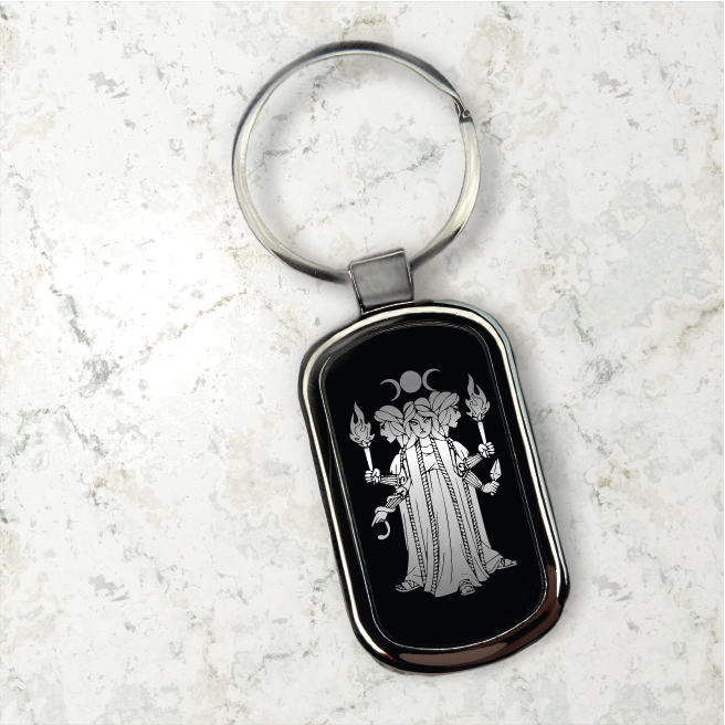 Triple Goddess Hecate Greek Engraved Metal Keychain