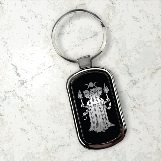 Triple Goddess Hecate Greek Engraved Metal Keychain