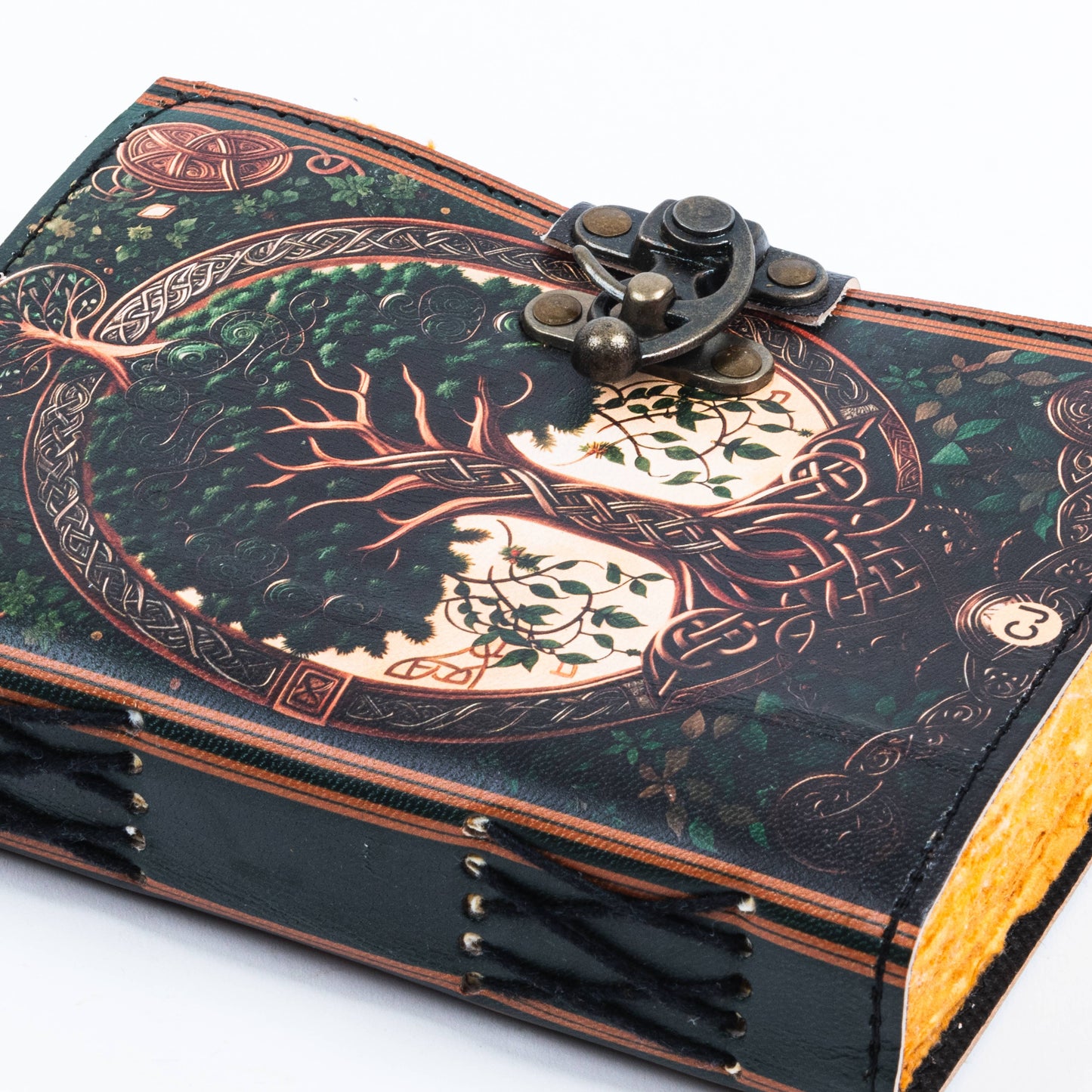 Leather Journal with Vintage Paper Tree Print