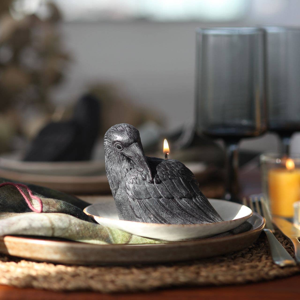Crow Candle 100% Beeswax 4” Handcrafted
