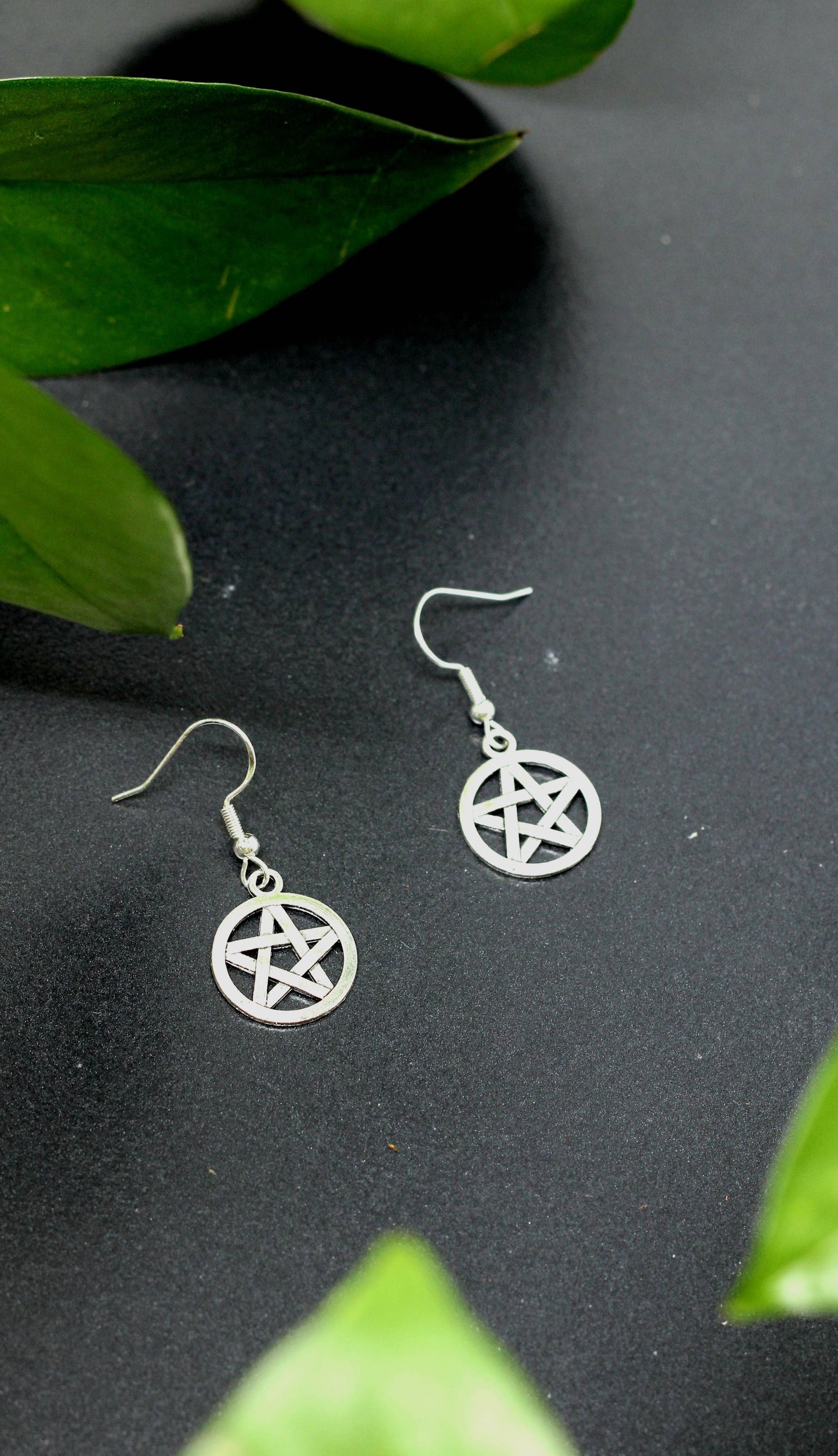 Silver Pentagram Earring Set