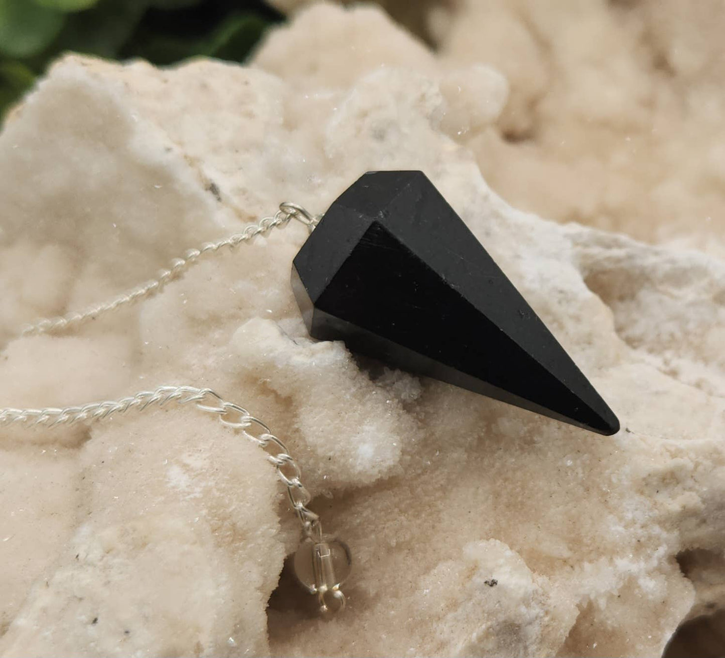 Black Tourmaline Pendulum Pendulum w/ Silver Plated Chain