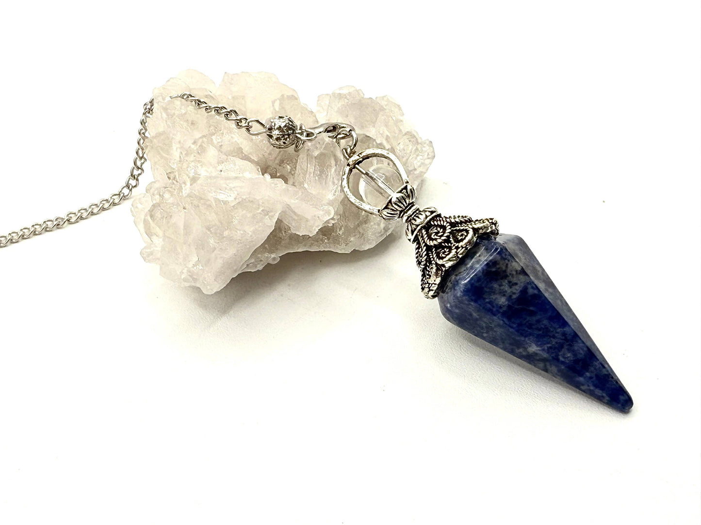 Sodalite Double Cap Pendulum with Silver Plate Chain