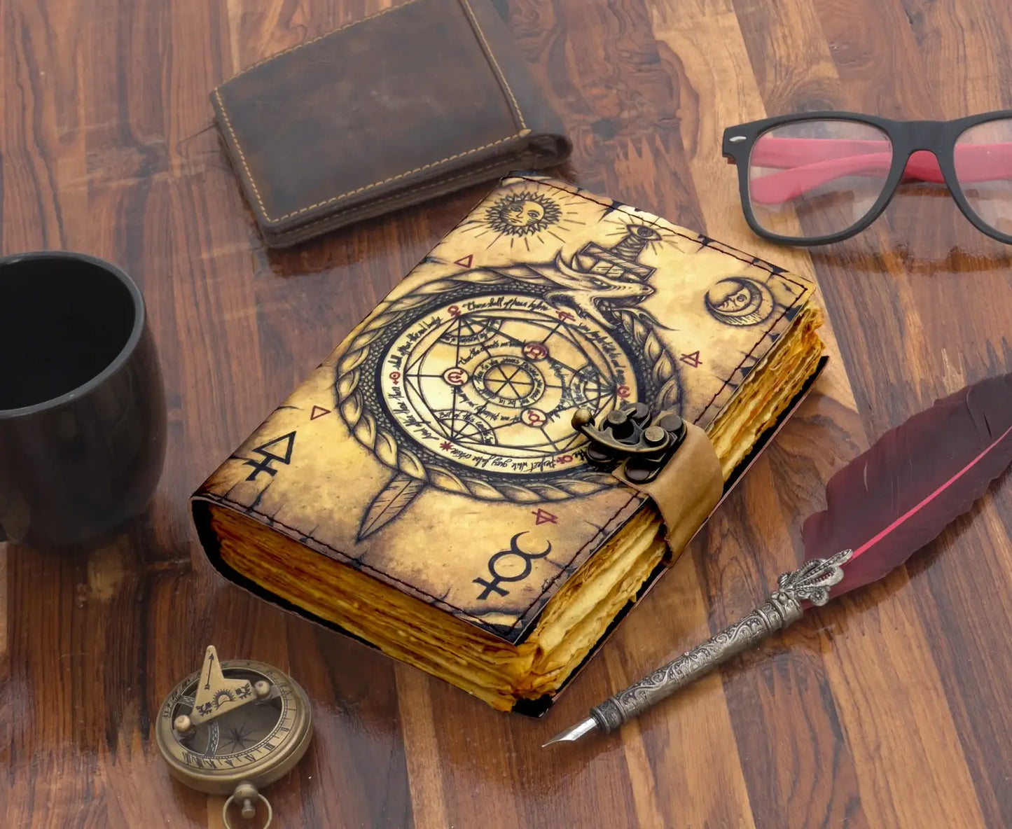 Leather Journal with Sacred Geometry Print 