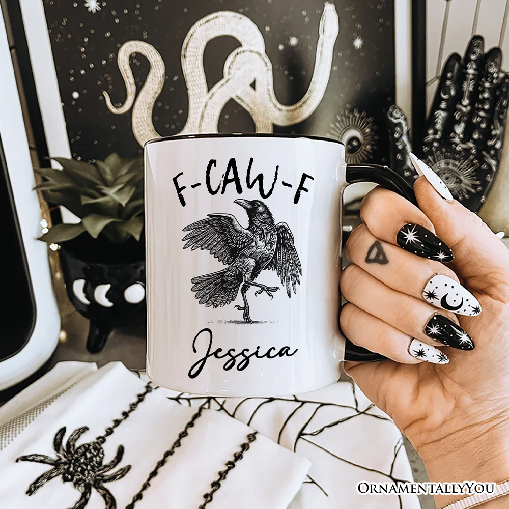 F-CAW-F Gothic Raven Gift Mug, Snarky Halloween Gift