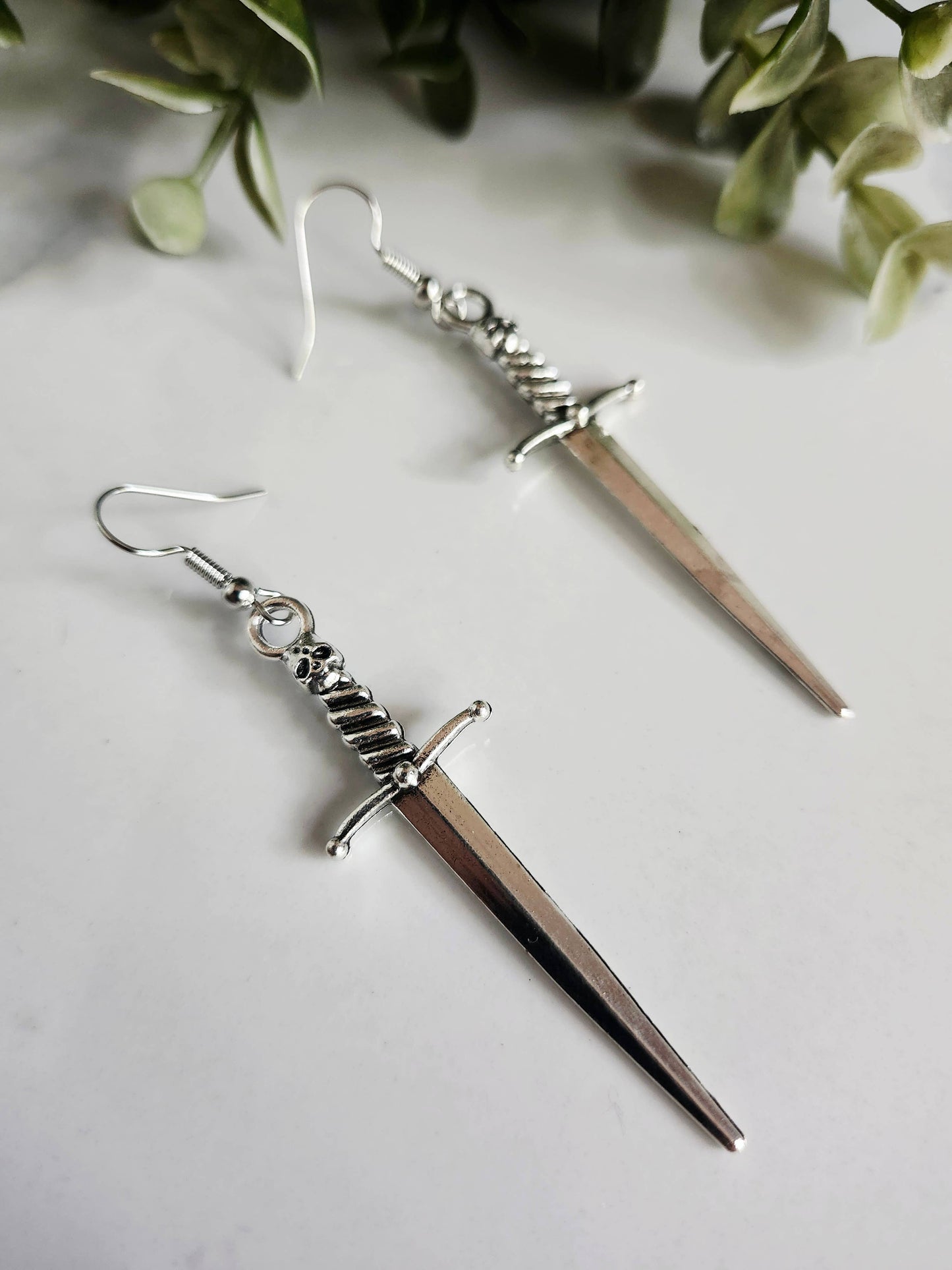 Silver Dagger Sword Earrings