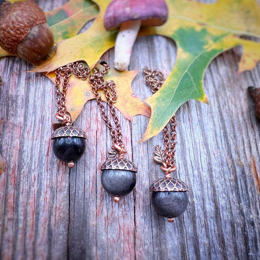 Acorn Necklace with Silver Sheen Obsidian