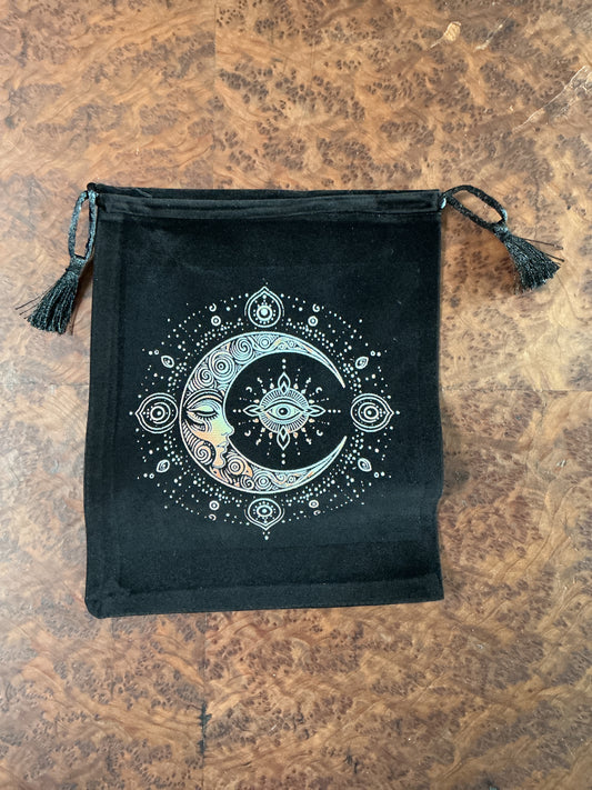 Tarot bag, black velvet, celestial protection