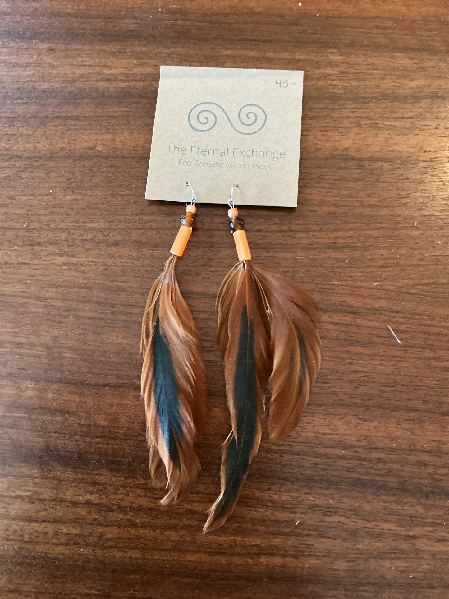 Feathered Earrings with Orange Beads