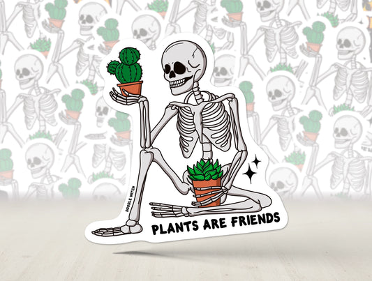 "Plants Are Friends" Skeleton Sticker