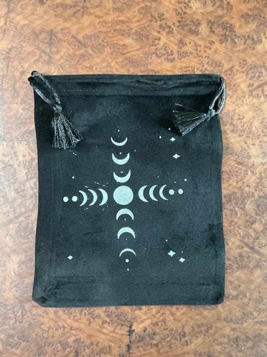 Tarot bag, black velvet, lunar cycle