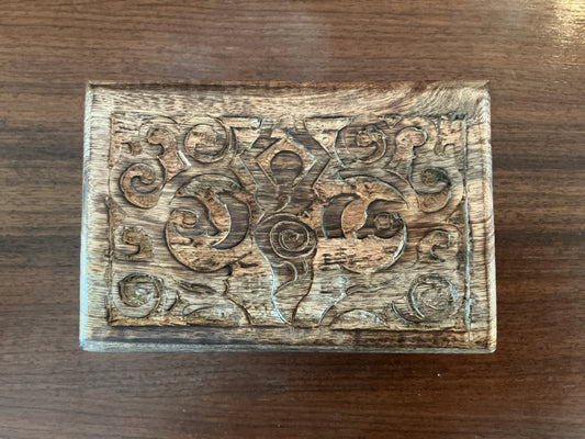 Carved Wooden Jewelry Box, Earth Goddess  (6 X 4 in.)