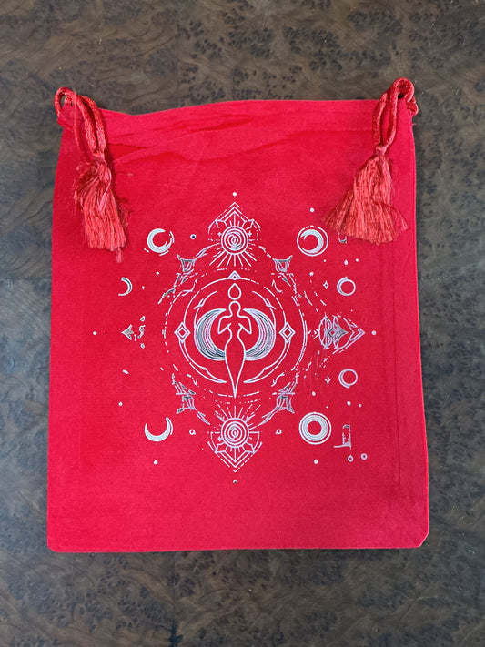Tarot bag, red velvet, lunar goddess