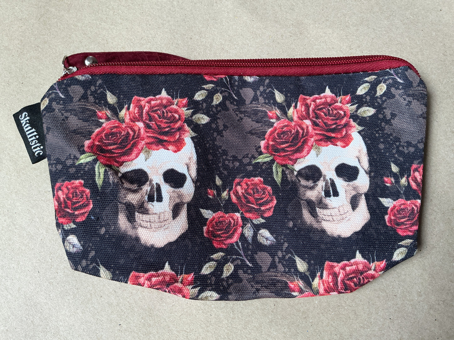 Vintage Flower Skull Makeup Bag
