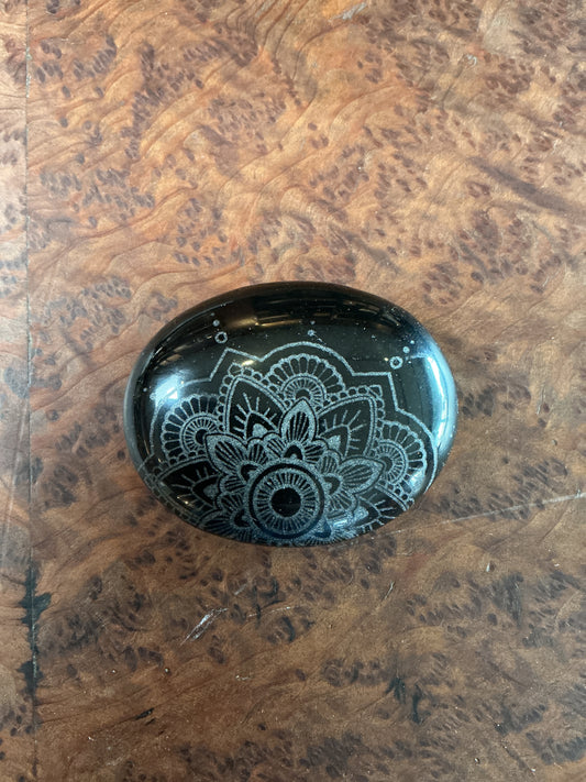 Obsidian Worry Stone with Mandala