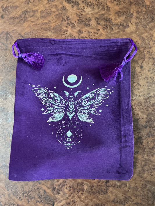 Tarot bag, purple velvet, mystical moth